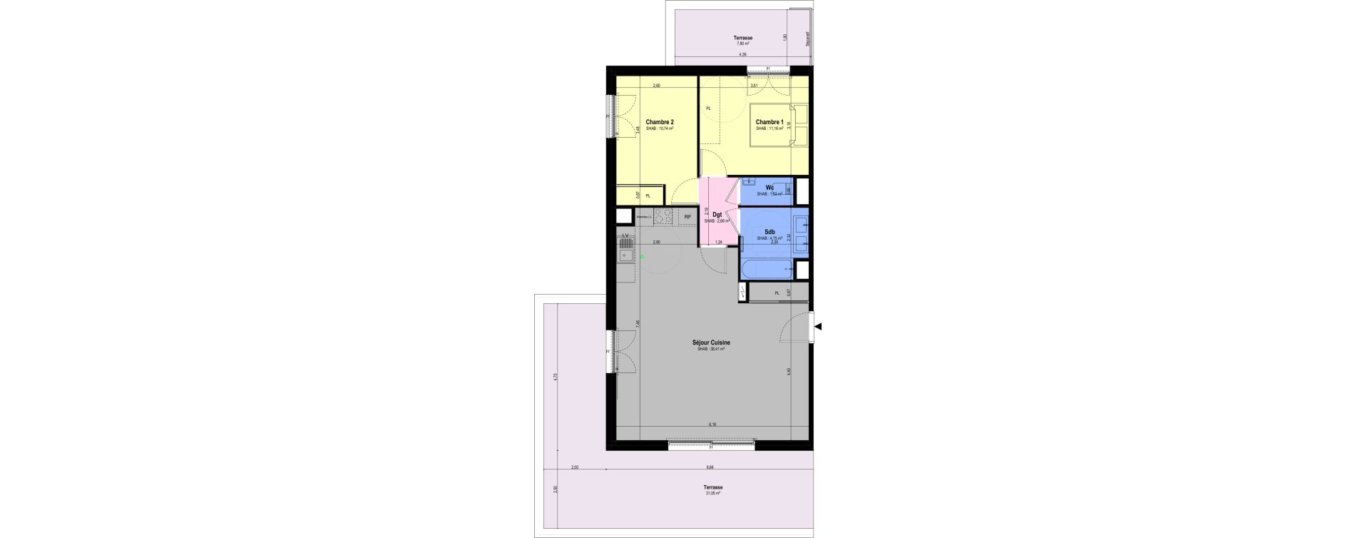 Appartement T3 de 69,25 m2 &agrave; Ch&acirc;teauneuf-Grasse Centre