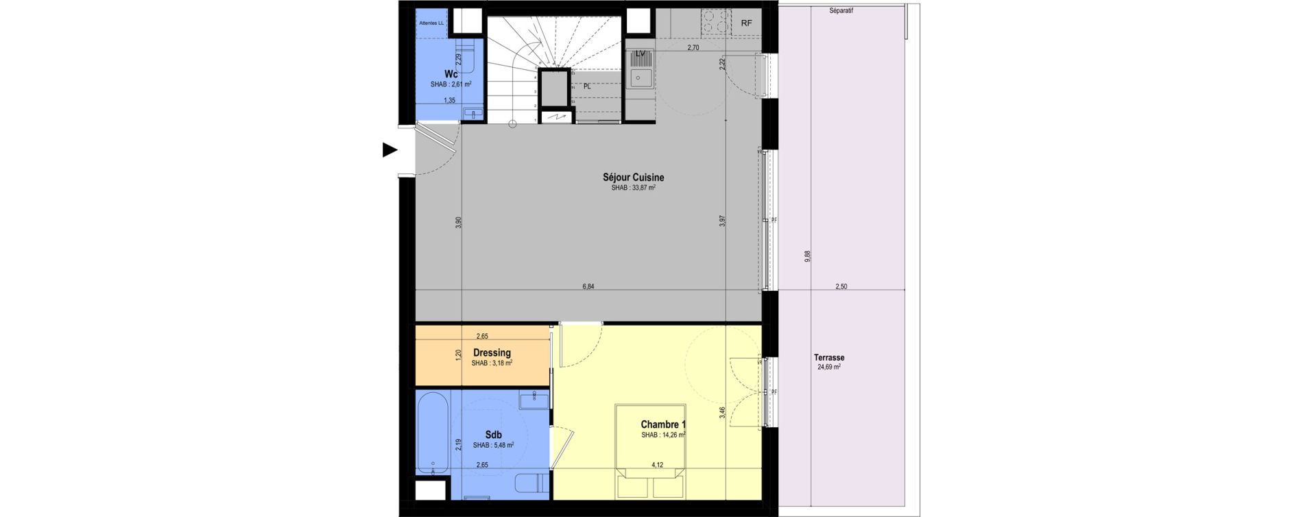 Appartement T4 de 98,81 m2 &agrave; Ch&acirc;teauneuf-Grasse Centre
