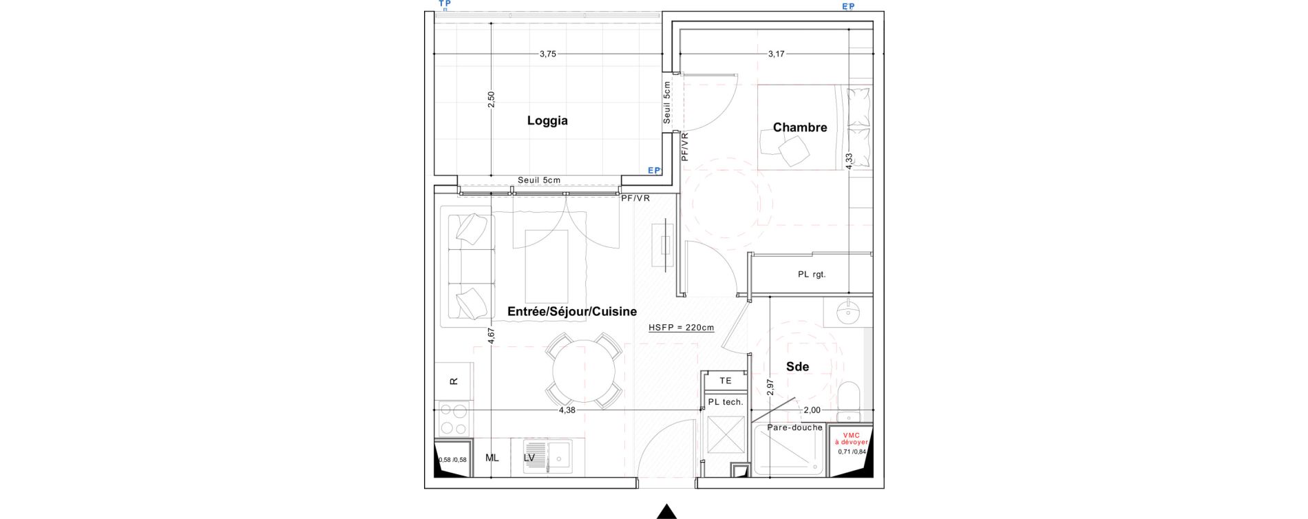 Appartement T2 de 40,18 m2 &agrave; Ch&acirc;teauneuf-Grasse Centre