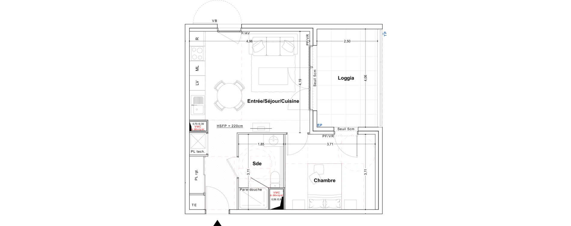 Appartement T2 de 42,84 m2 &agrave; Ch&acirc;teauneuf-Grasse Centre