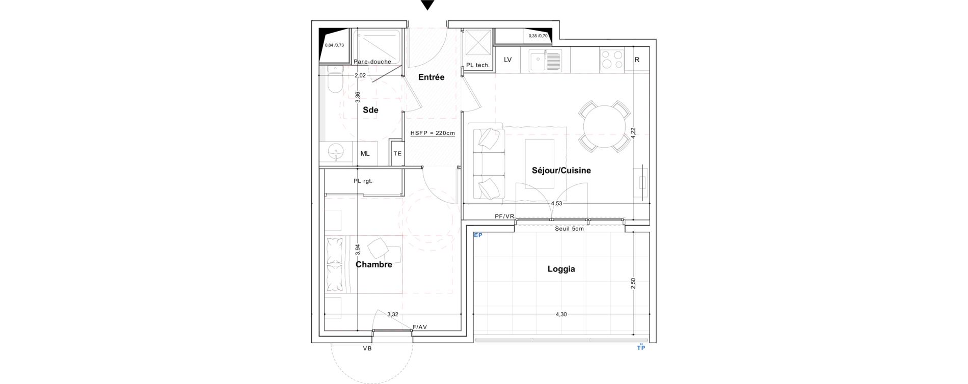 Appartement T2 de 42,89 m2 &agrave; Ch&acirc;teauneuf-Grasse Centre