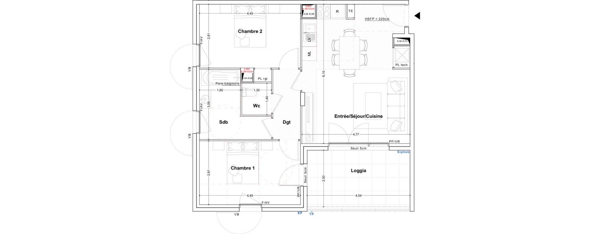 Appartement T3 de 65,77 m2 &agrave; Ch&acirc;teauneuf-Grasse Centre