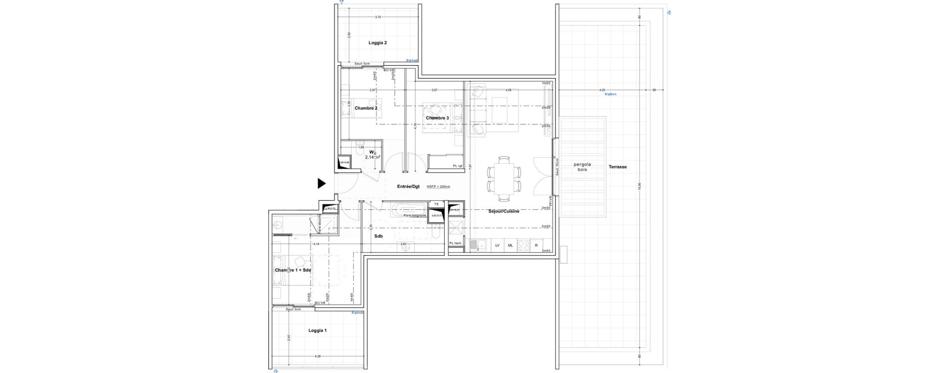 Appartement T4 de 91,28 m2 &agrave; Ch&acirc;teauneuf-Grasse Centre