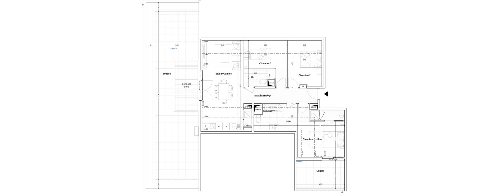 Appartement T4 de 91,31 m2 &agrave; Ch&acirc;teauneuf-Grasse Centre