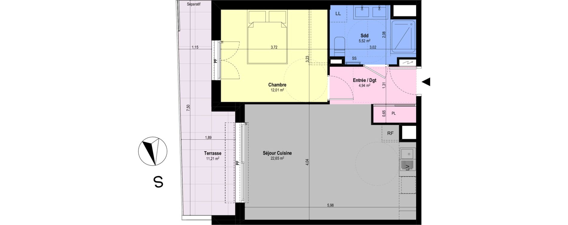 Appartement T2 de 45,12 m2 &agrave; Ch&acirc;teauneuf-Grasse Centre