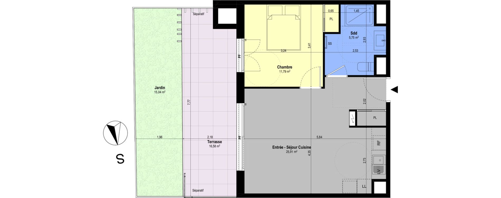 Appartement T2 de 43,45 m2 &agrave; Ch&acirc;teauneuf-Grasse Centre