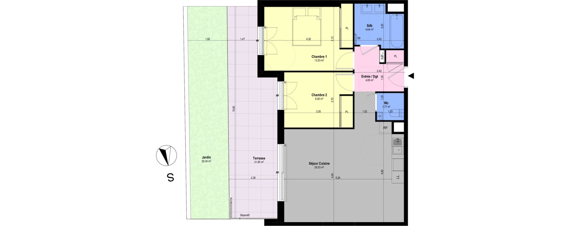 Appartement T3 de 62,36 m2 &agrave; Ch&acirc;teauneuf-Grasse Centre