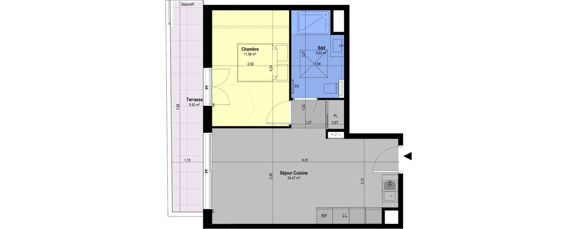 Appartement T2 de 42,06 m2 &agrave; Ch&acirc;teauneuf-Grasse Centre