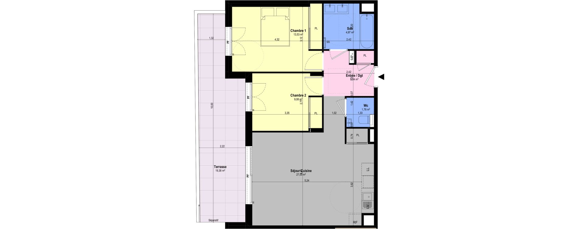 Appartement T3 de 61,91 m2 &agrave; Ch&acirc;teauneuf-Grasse Centre