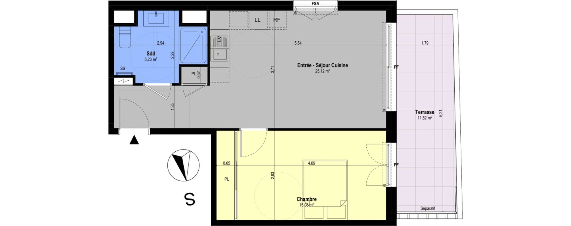 Appartement T2 de 45,43 m2 &agrave; Ch&acirc;teauneuf-Grasse Centre