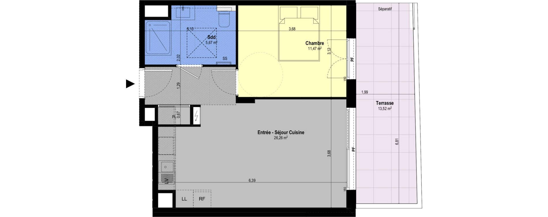 Appartement T2 de 41,31 m2 &agrave; Ch&acirc;teauneuf-Grasse Centre