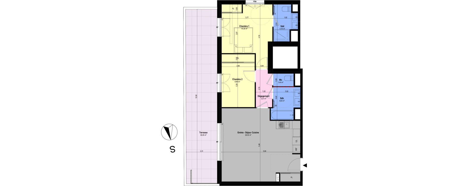 Appartement T3 de 67,06 m2 &agrave; Ch&acirc;teauneuf-Grasse Centre