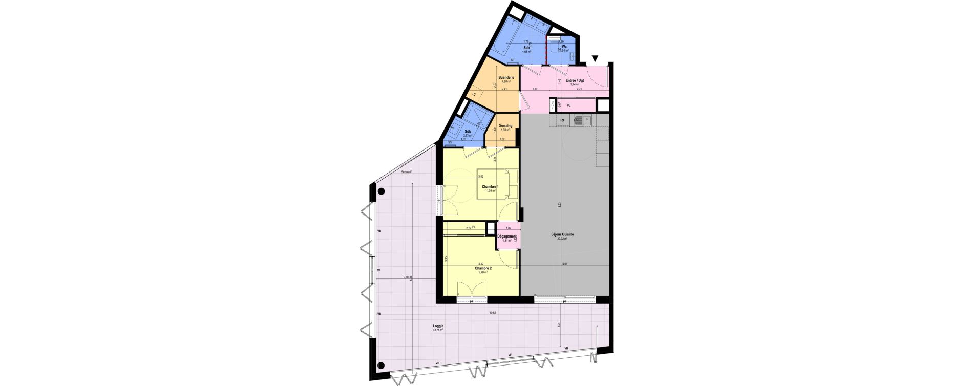 Appartement T3 de 78,19 m2 &agrave; Ch&acirc;teauneuf-Grasse Centre