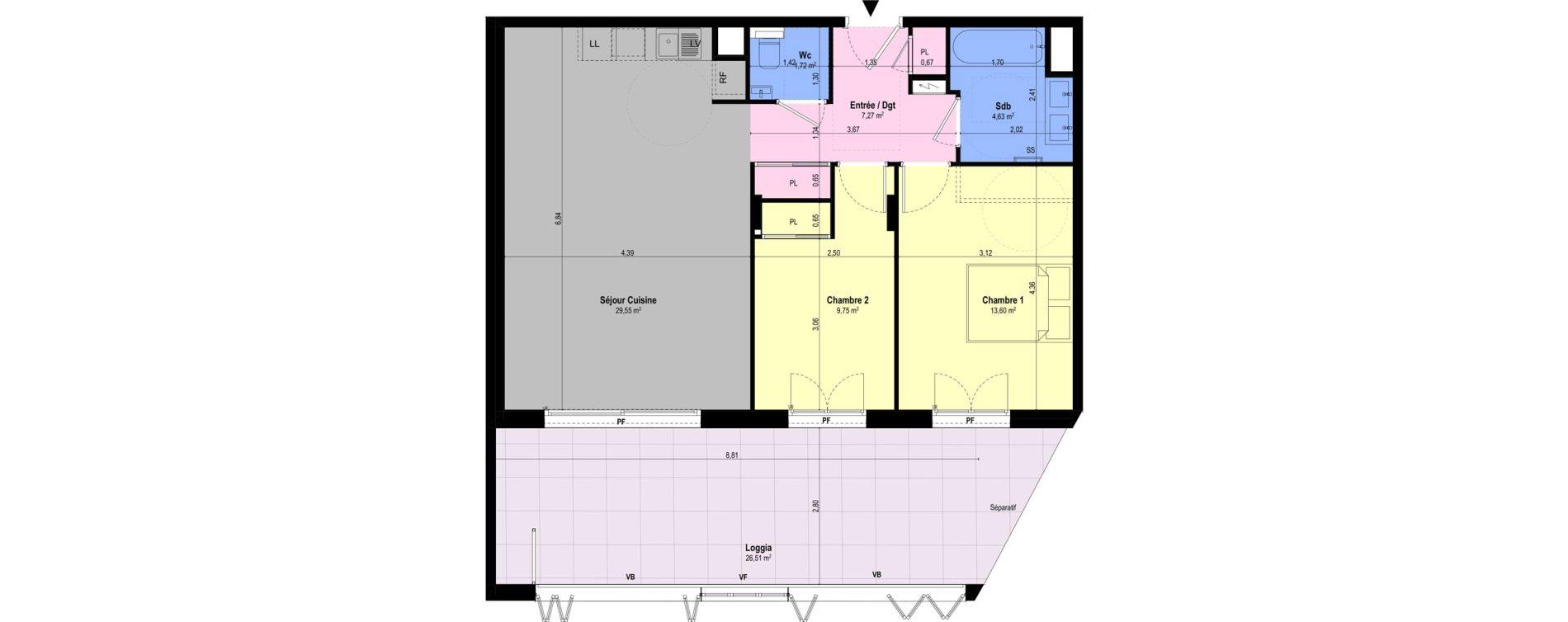 Appartement T3 de 66,52 m2 &agrave; Ch&acirc;teauneuf-Grasse Centre