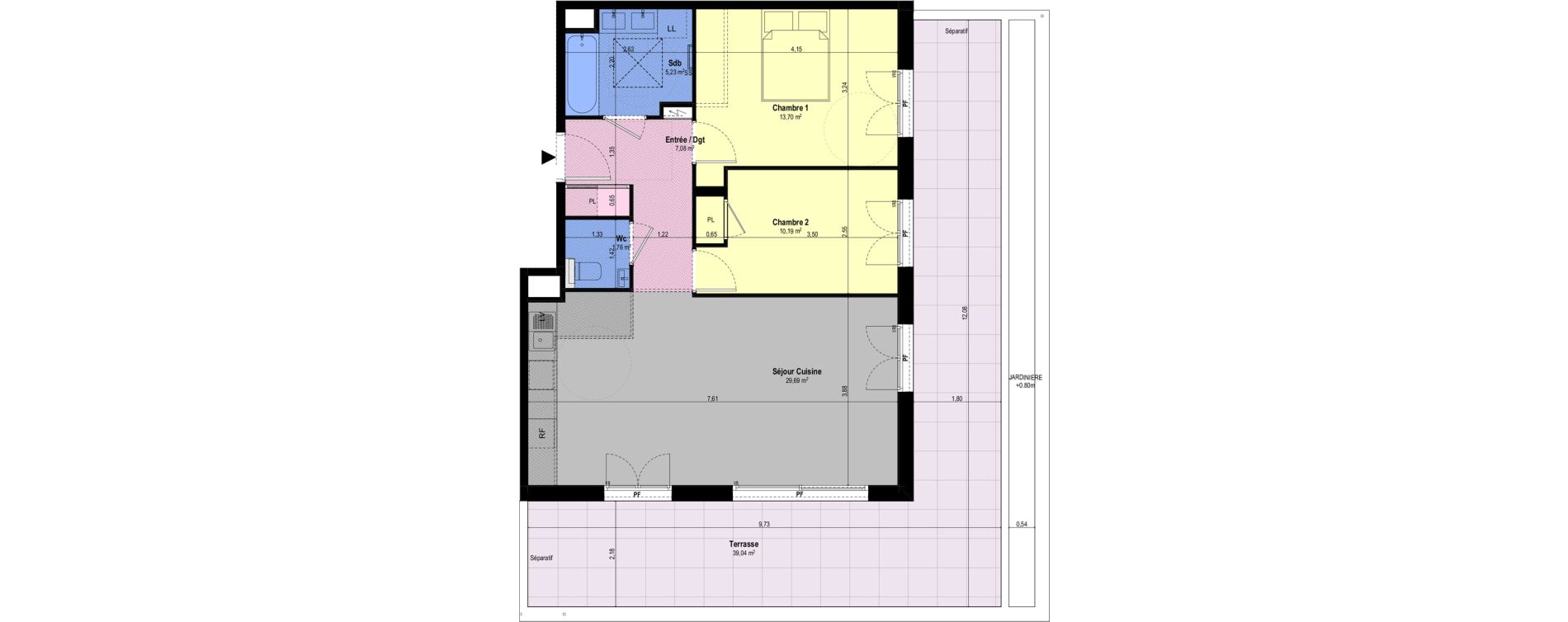 Appartement T3 de 67,65 m2 &agrave; Ch&acirc;teauneuf-Grasse Centre