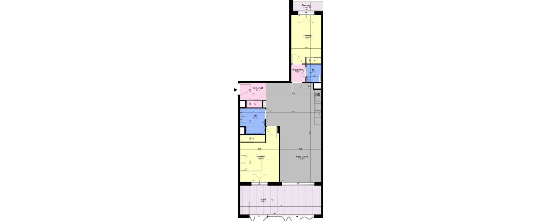 Appartement T3 de 71,84 m2 &agrave; Ch&acirc;teauneuf-Grasse Centre