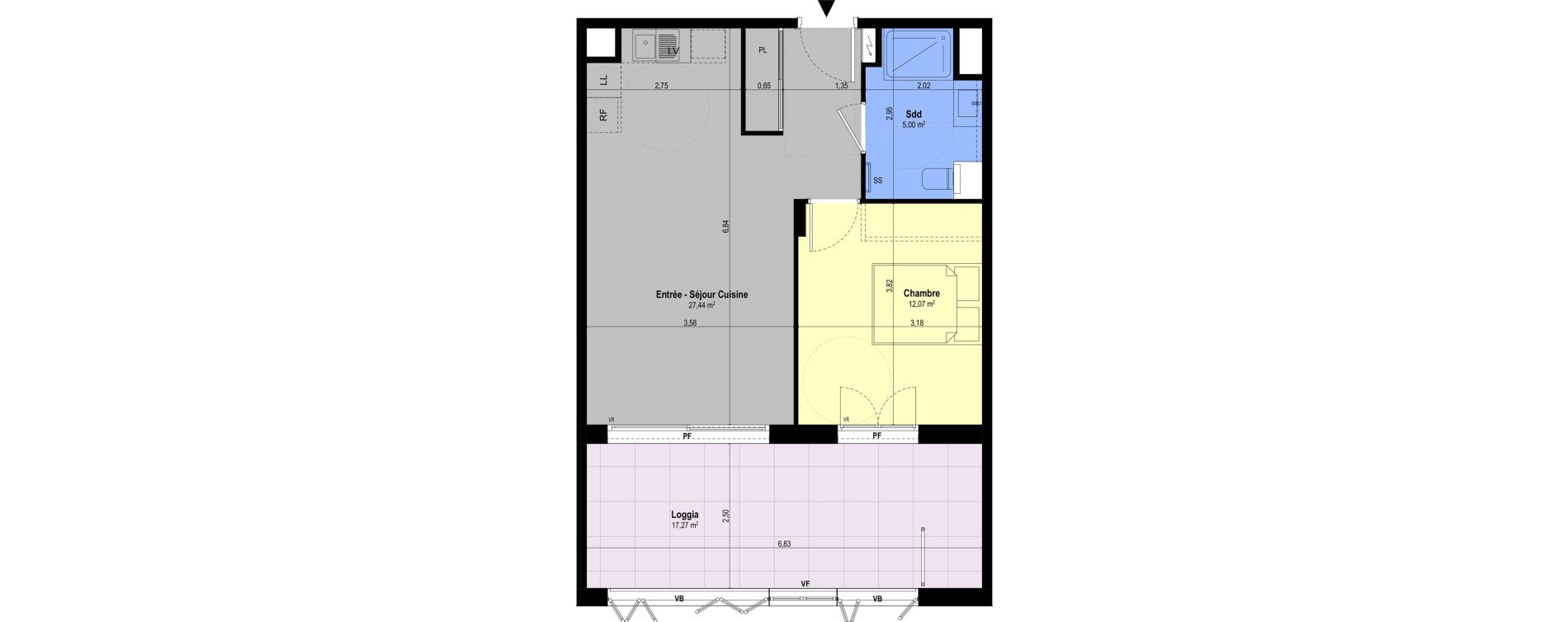 Appartement T2 de 44,51 m2 &agrave; Ch&acirc;teauneuf-Grasse Centre