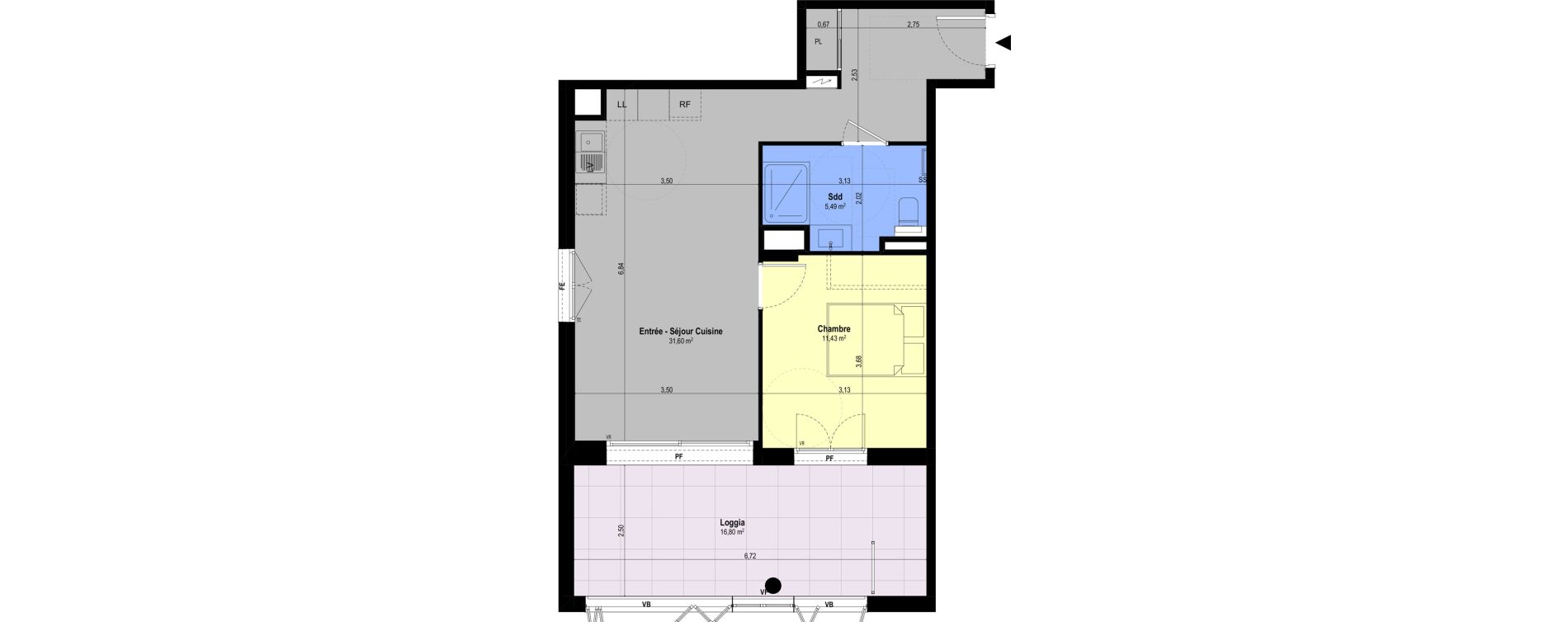 Appartement T2 de 48,52 m2 &agrave; Ch&acirc;teauneuf-Grasse Centre