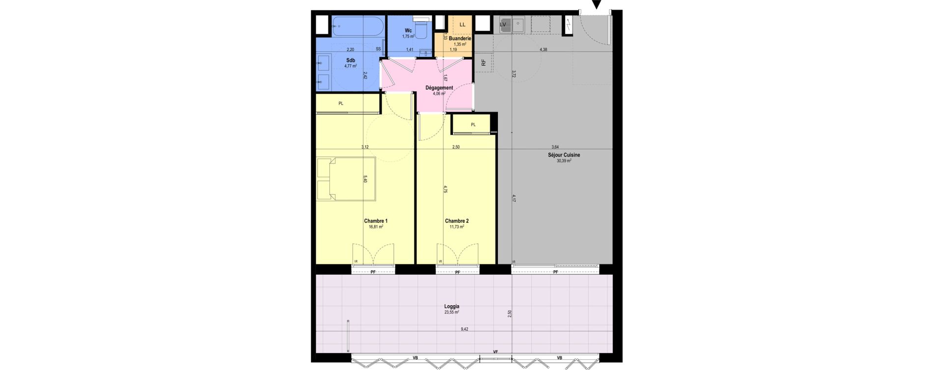 Appartement T3 de 70,86 m2 &agrave; Ch&acirc;teauneuf-Grasse Centre