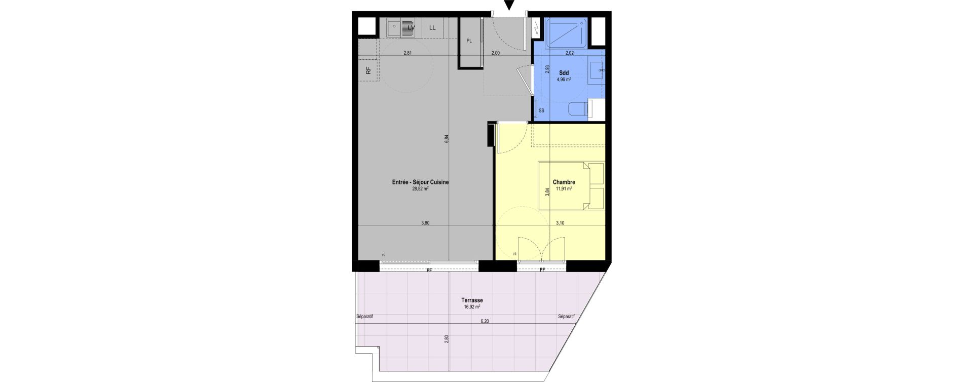 Appartement T2 de 45,39 m2 &agrave; Ch&acirc;teauneuf-Grasse Centre