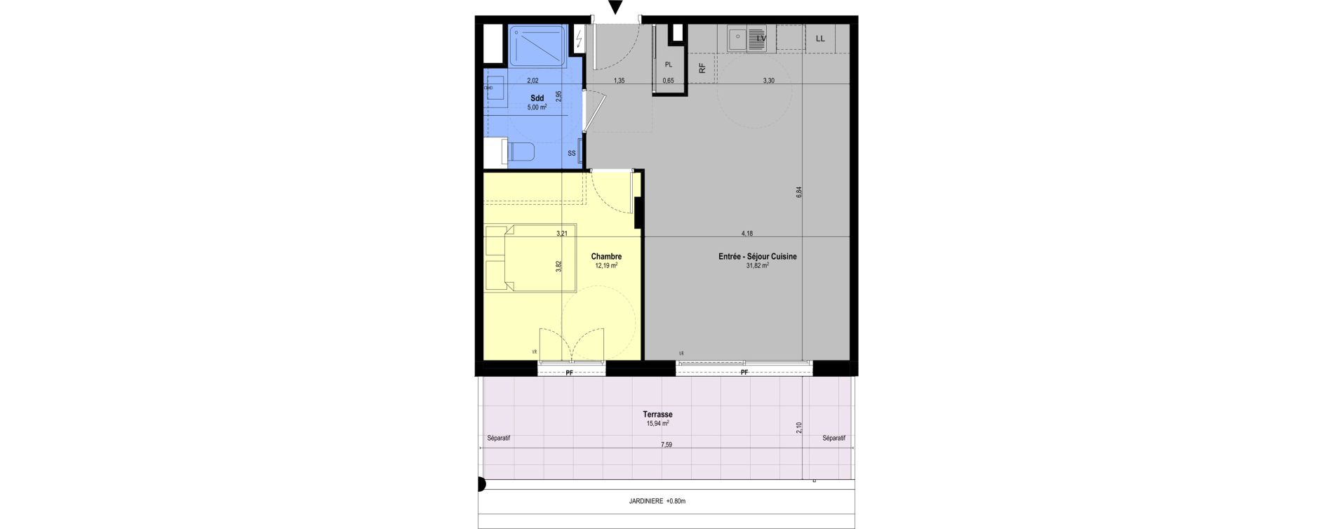 Appartement T2 de 49,01 m2 &agrave; Ch&acirc;teauneuf-Grasse Centre