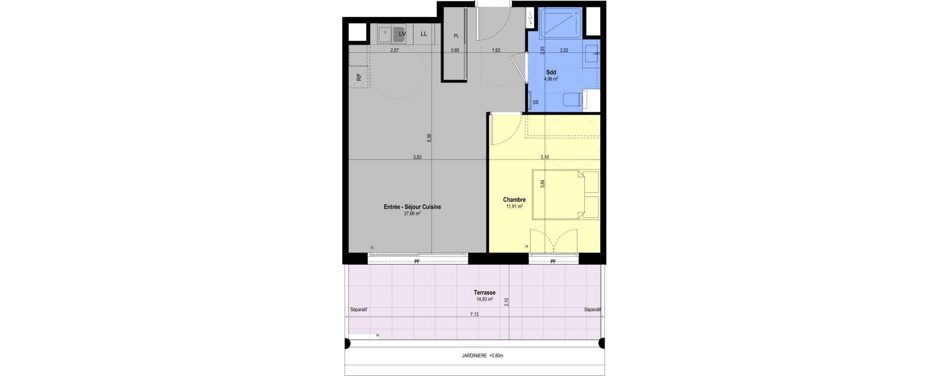 Appartement T2 de 44,53 m2 &agrave; Ch&acirc;teauneuf-Grasse Centre