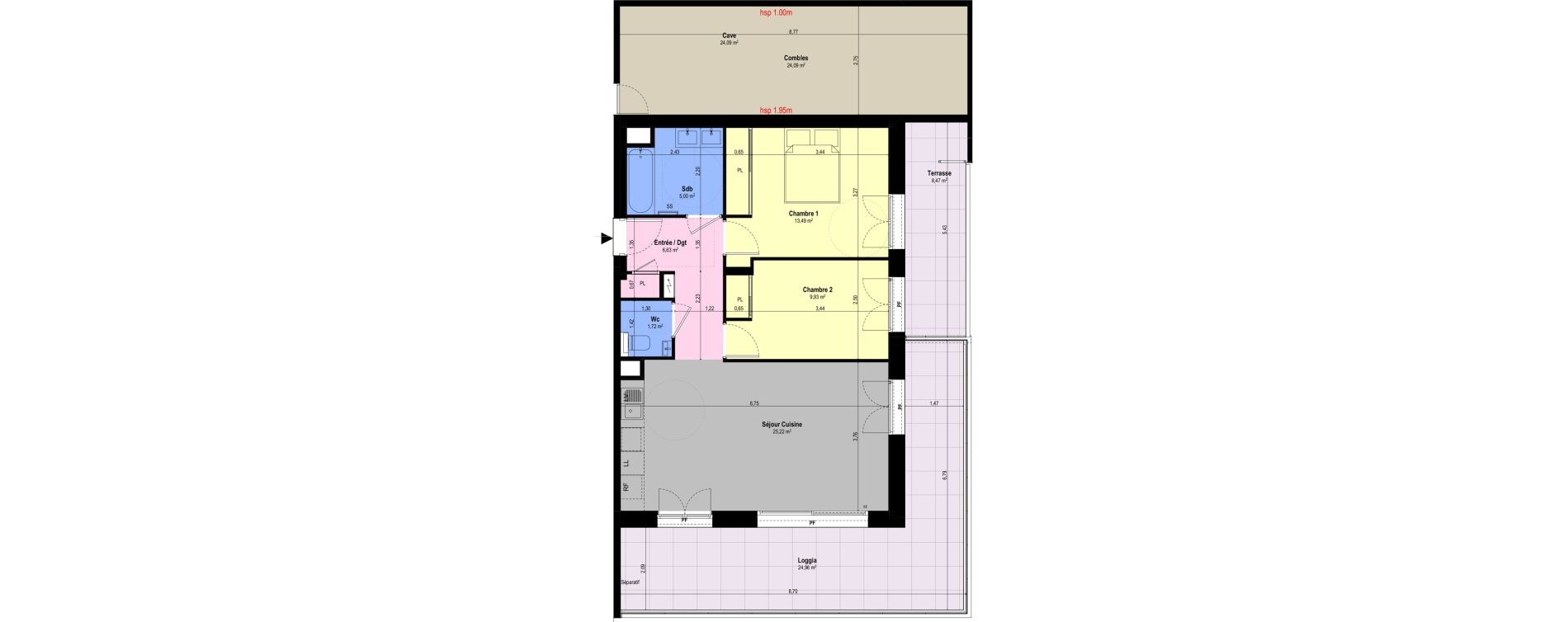 Appartement T3 de 61,99 m2 &agrave; Ch&acirc;teauneuf-Grasse Centre