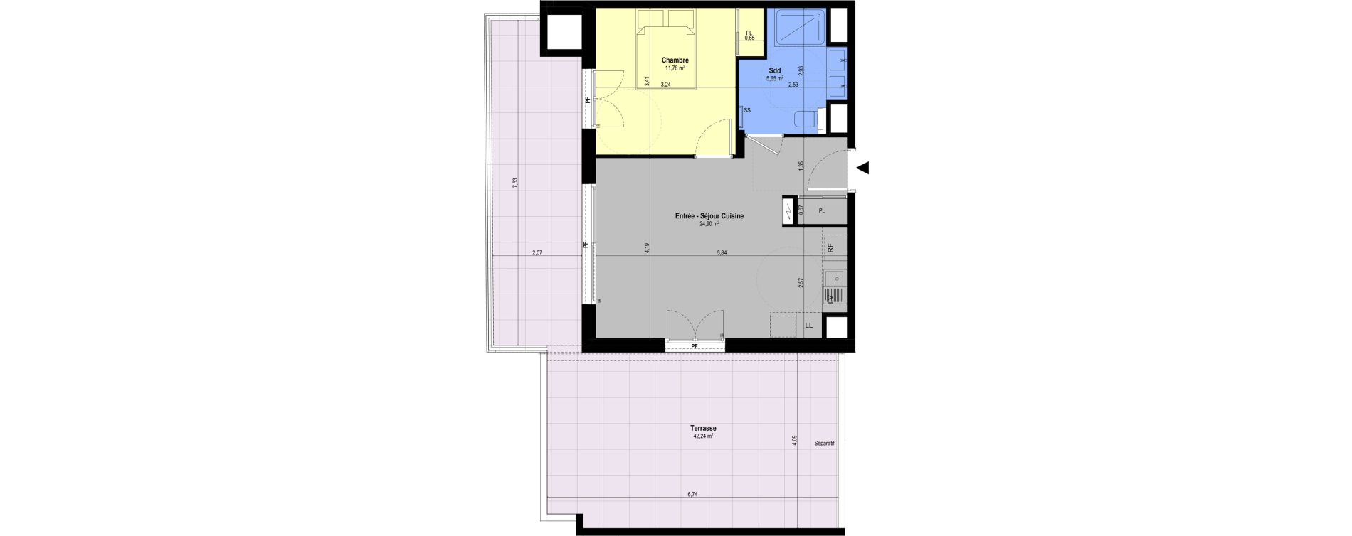 Appartement T2 de 42,33 m2 &agrave; Ch&acirc;teauneuf-Grasse Centre