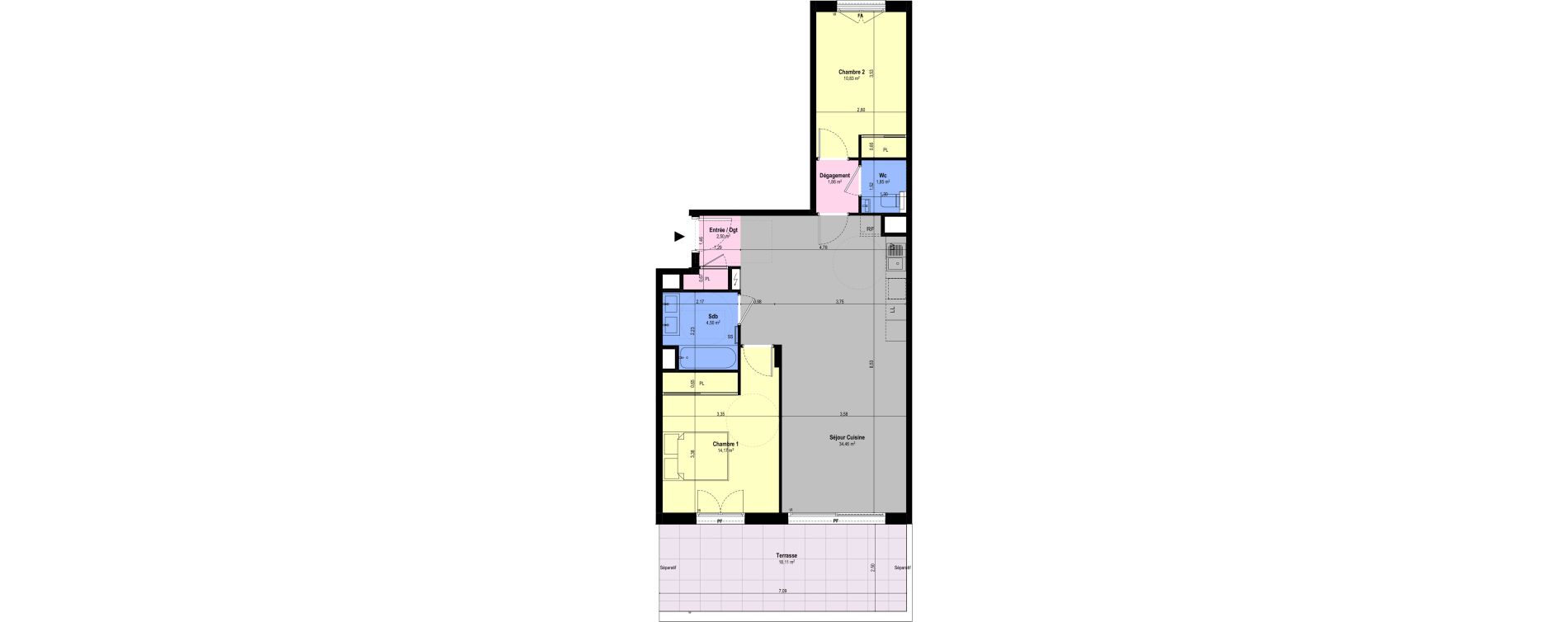 Appartement T3 de 70,17 m2 &agrave; Ch&acirc;teauneuf-Grasse Centre