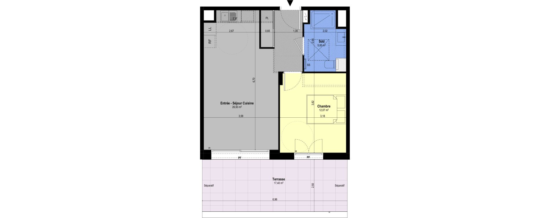 Appartement T2 de 44,51 m2 &agrave; Ch&acirc;teauneuf-Grasse Centre