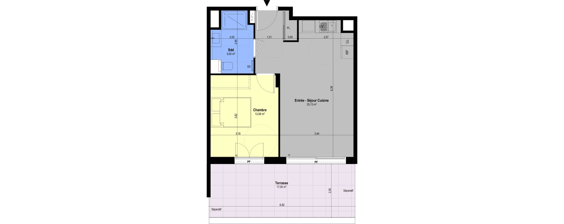 Appartement T2 de 42,21 m2 &agrave; Ch&acirc;teauneuf-Grasse Centre