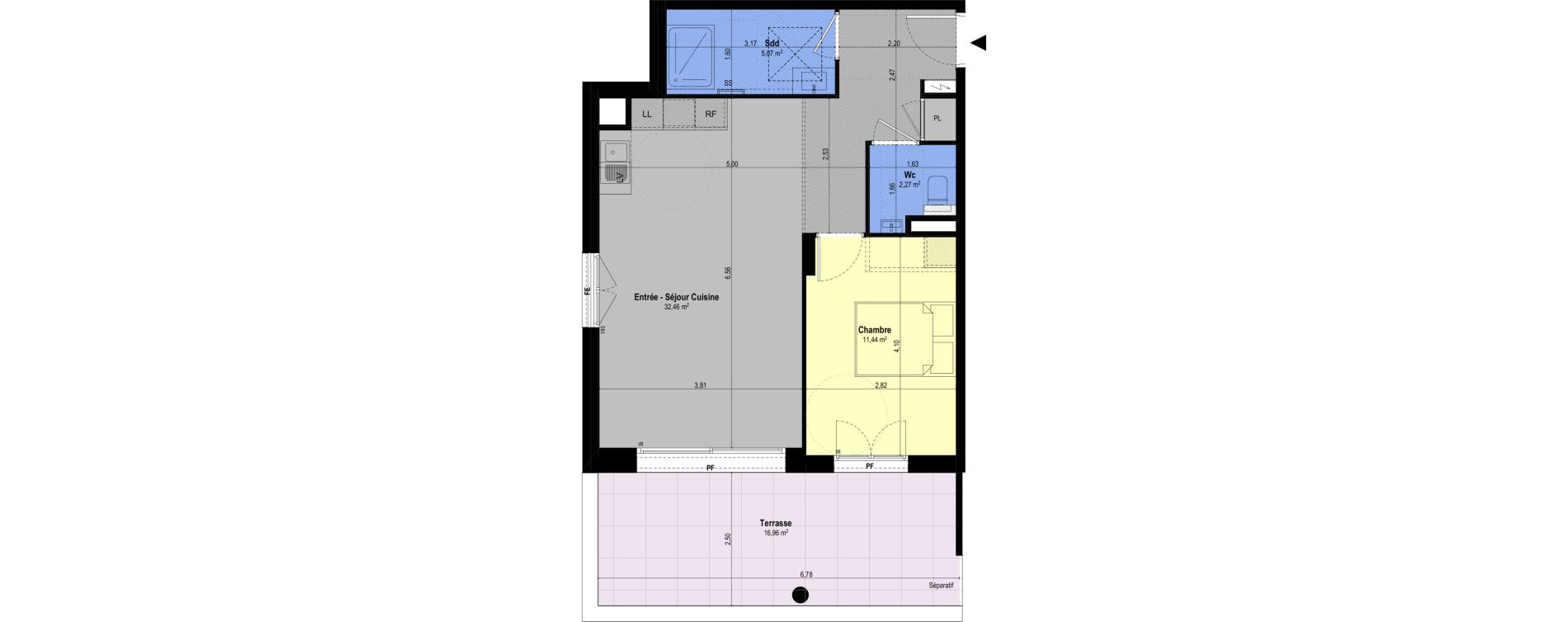Appartement T2 de 51,24 m2 &agrave; Ch&acirc;teauneuf-Grasse Centre