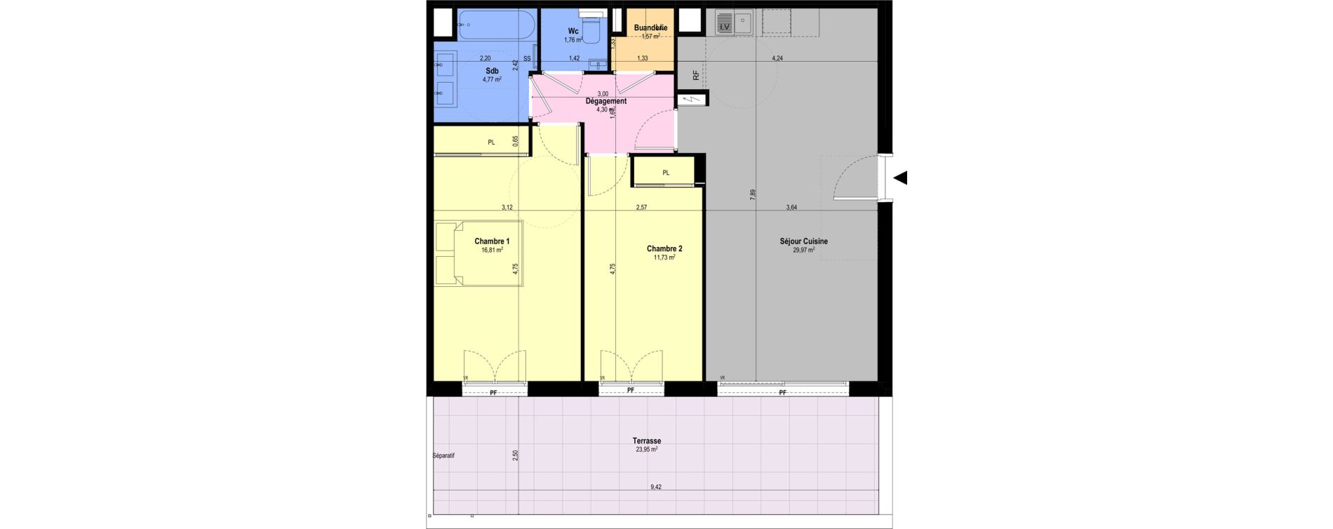 Appartement T3 de 70,91 m2 &agrave; Ch&acirc;teauneuf-Grasse Centre