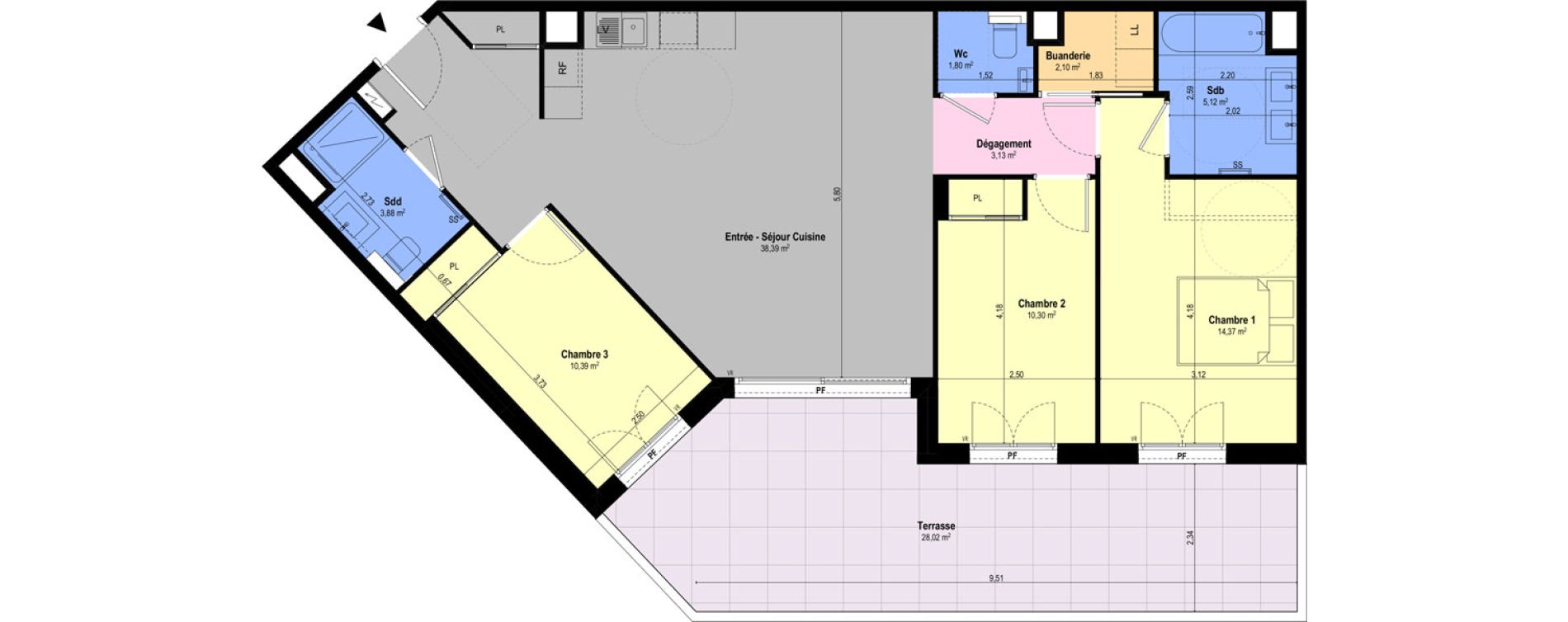 Appartement T4 de 89,48 m2 &agrave; Ch&acirc;teauneuf-Grasse Centre