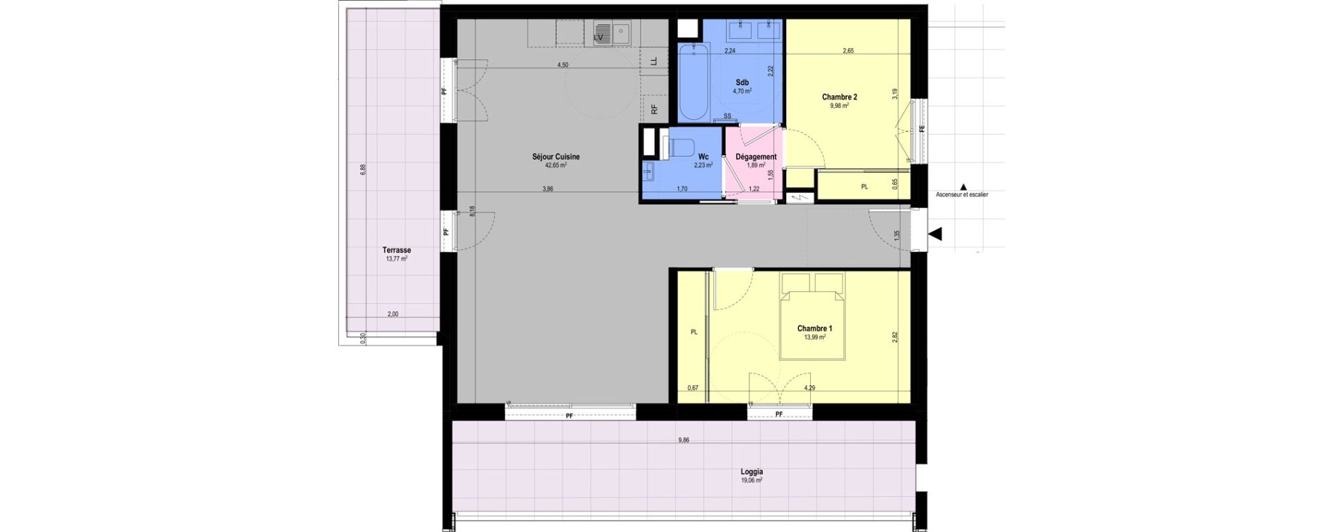 Appartement T4 de 75,44 m2 &agrave; Ch&acirc;teauneuf-Grasse Centre