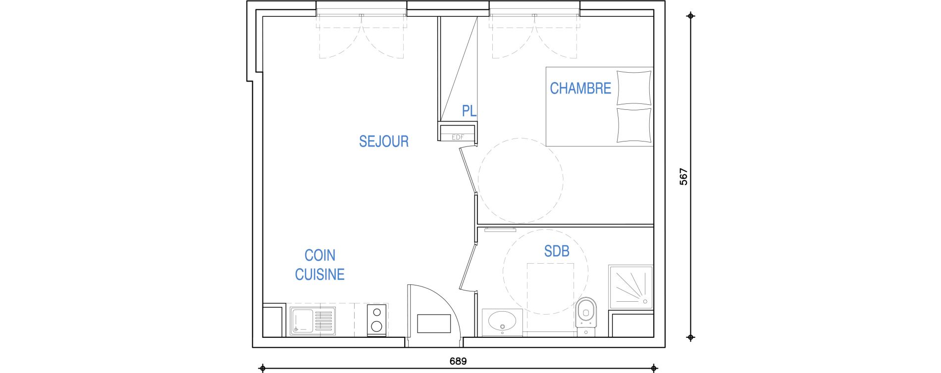 Appartement T2 de 37,72 m2 &agrave; Ch&acirc;teauneuf-Grasse Centre