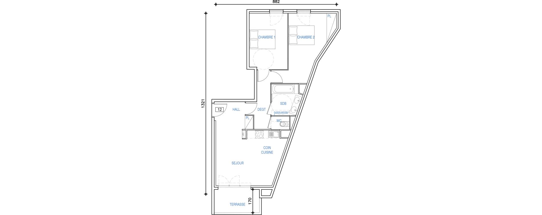 Appartement T3 de 60,91 m2 &agrave; Ch&acirc;teauneuf-Grasse Centre