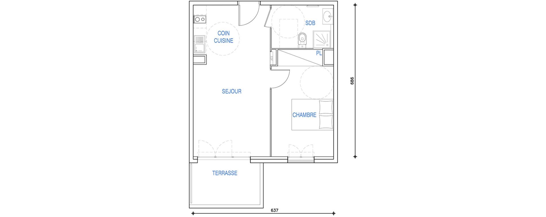 Appartement T2 de 42,37 m2 &agrave; Ch&acirc;teauneuf-Grasse Centre