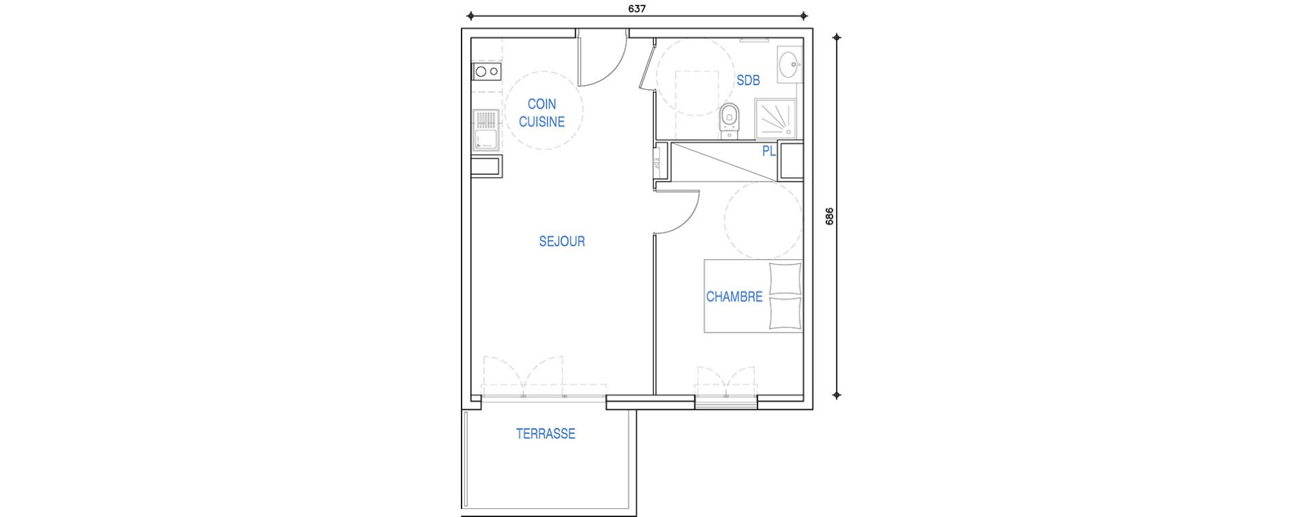 Appartement T2 de 42,37 m2 &agrave; Ch&acirc;teauneuf-Grasse Centre