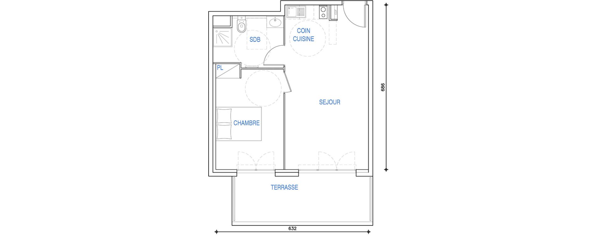 Appartement T2 de 41,45 m2 &agrave; Ch&acirc;teauneuf-Grasse Centre
