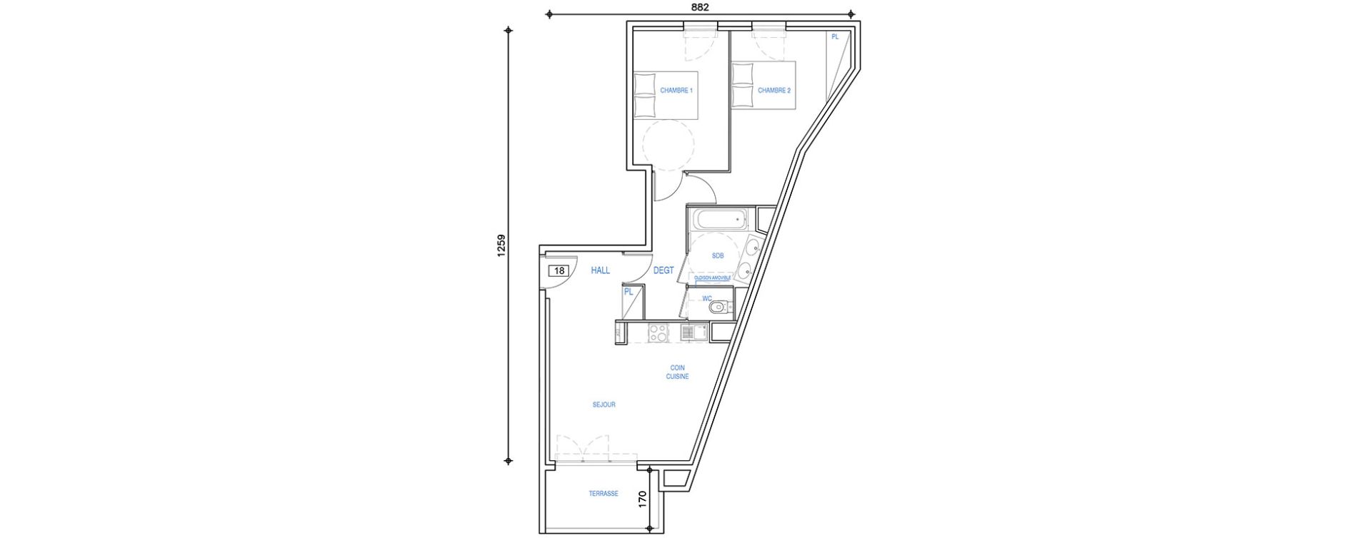 Appartement T3 de 60,91 m2 &agrave; Ch&acirc;teauneuf-Grasse Centre