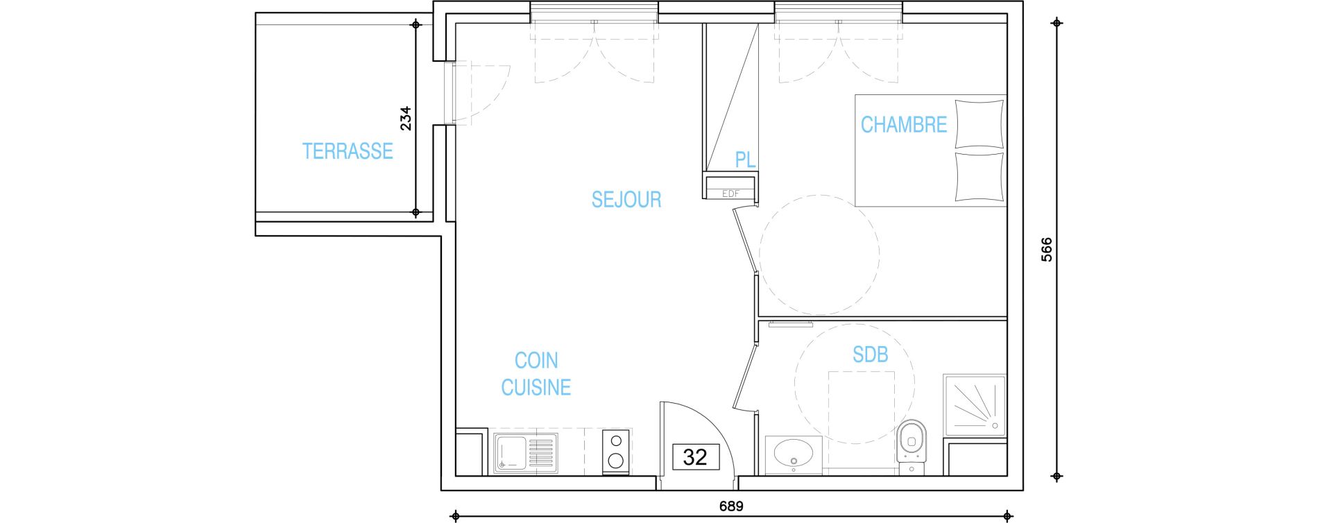 Appartement T2 de 37,72 m2 &agrave; Ch&acirc;teauneuf-Grasse Centre