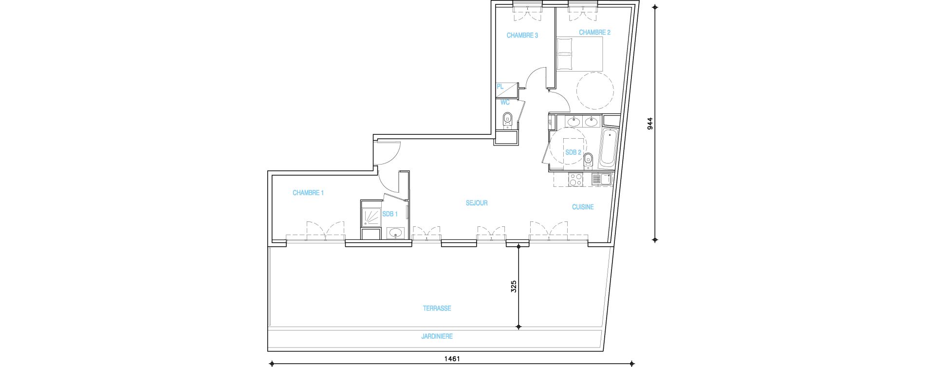 Appartement T4 de 75,66 m2 &agrave; Ch&acirc;teauneuf-Grasse Centre