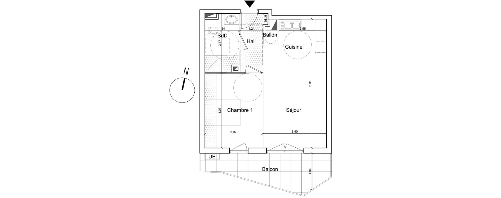 Appartement T2 de 44,60 m2 &agrave; Ch&acirc;teauneuf-Villevieille Centre