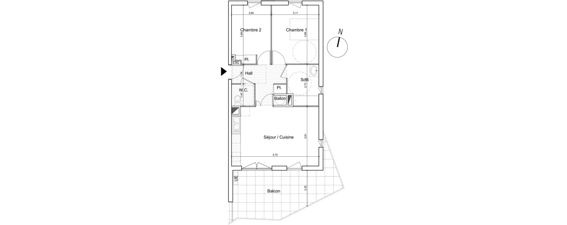 Appartement T3 de 58,80 m2 &agrave; Ch&acirc;teauneuf-Villevieille Centre
