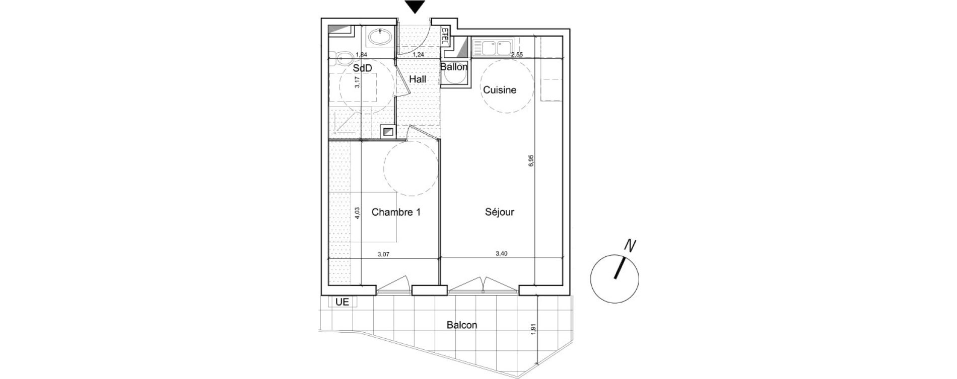 Appartement T2 de 44,60 m2 &agrave; Ch&acirc;teauneuf-Villevieille Centre