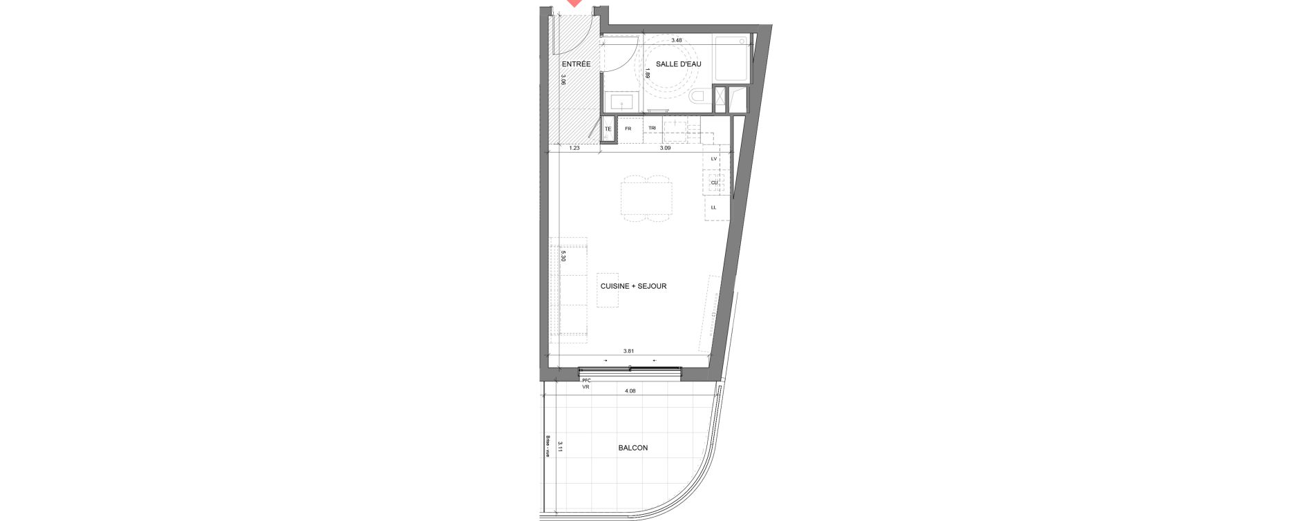 Appartement T1 de 33,50 m2 &agrave; &Egrave;ze Centre