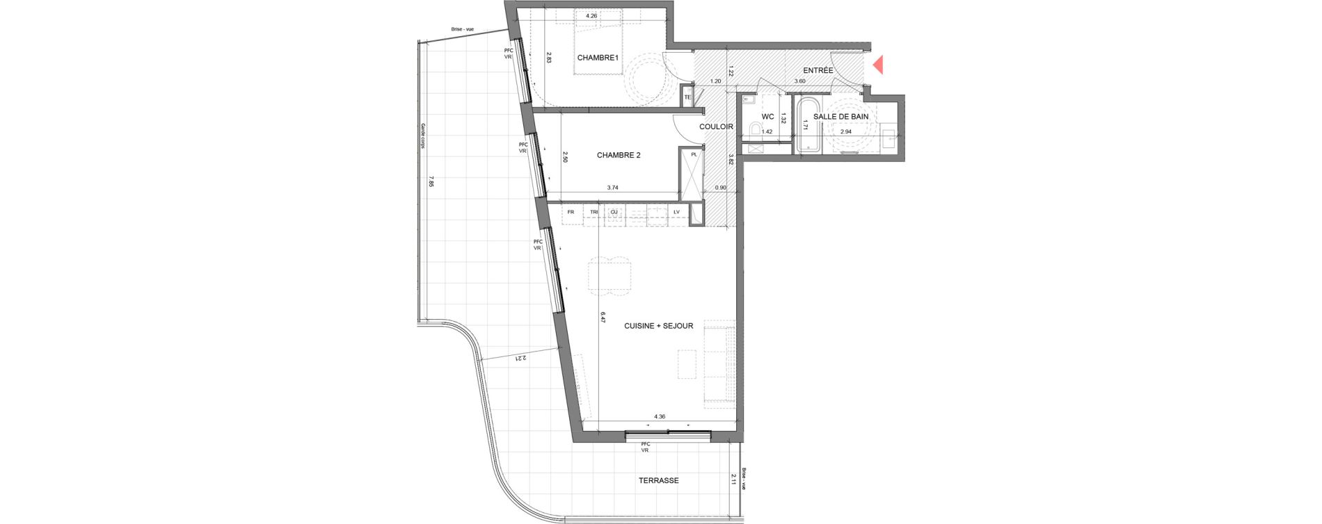 Appartement T3 de 70,70 m2 &agrave; &Egrave;ze Centre