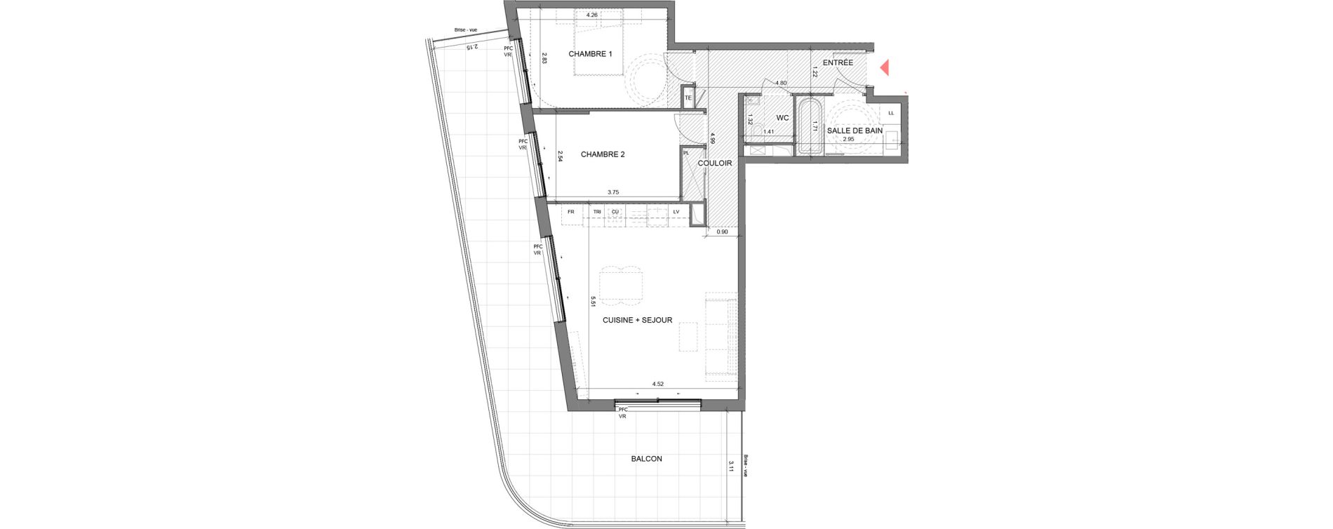 Appartement T3 de 66,50 m2 &agrave; &Egrave;ze Centre