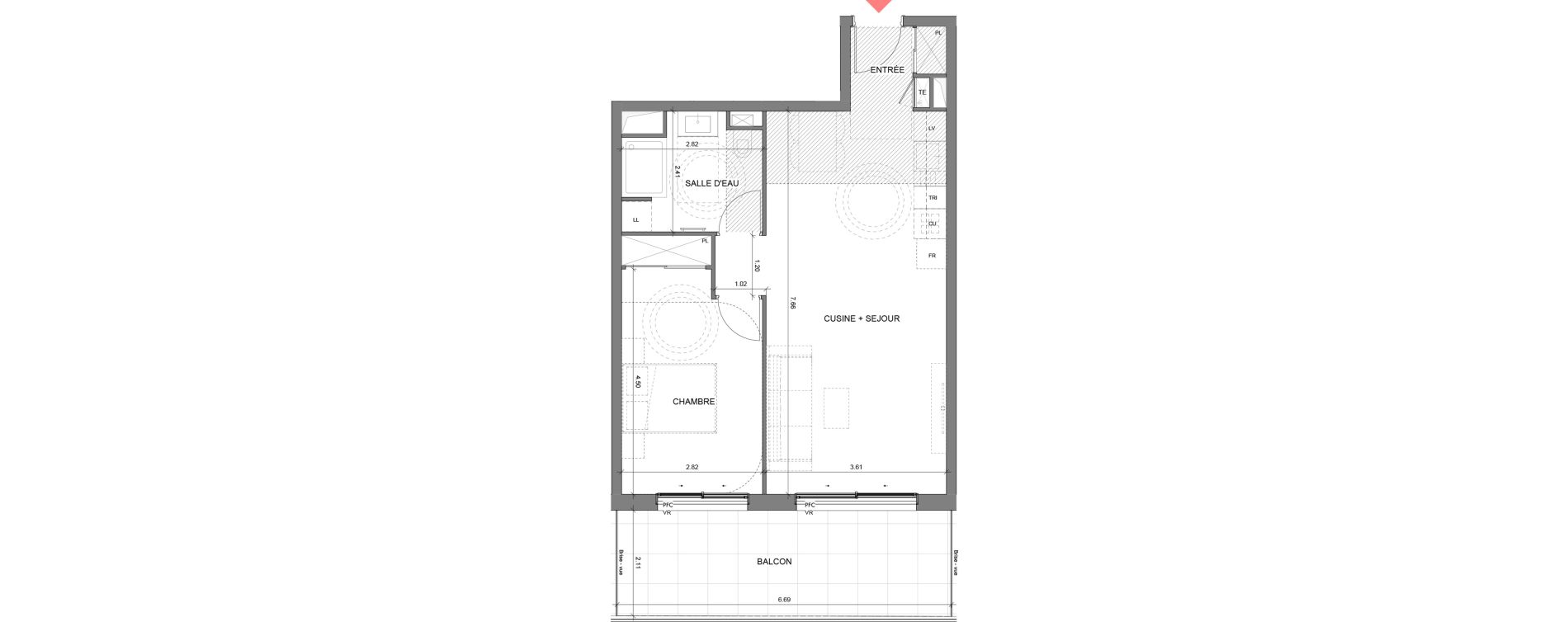 Appartement T2 de 51,00 m2 &agrave; &Egrave;ze Centre